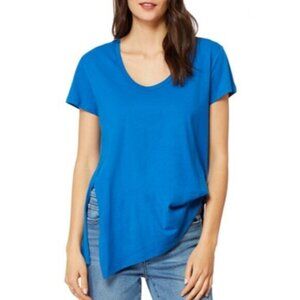 Habitual Tuck T-Shirt Blue Asymmetrical Hem Tencel Cotton SZ M NWT $69